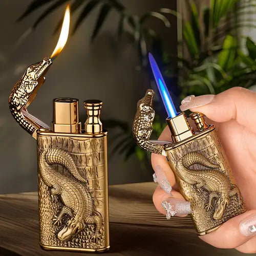 3D Engraved Crocodile Double Flame Lighter