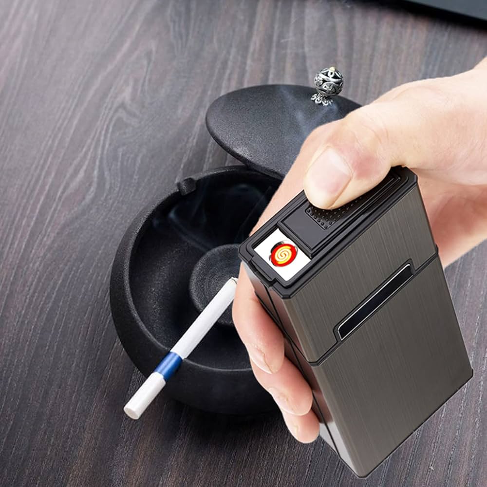 2-in-1 USB Rechargeable Electric Lighter with Cigarette Case