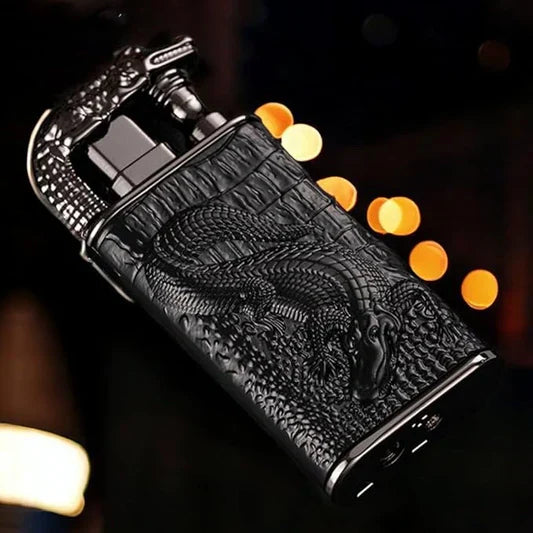 3D Engraved Crocodile Double Flame Lighter
