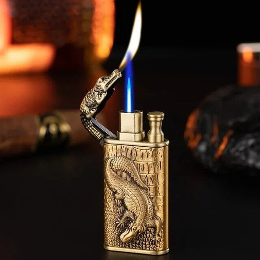 3D Engraved Crocodile Double Flame Lighter